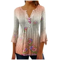 Дамски плюс ръкави върхове бутон надолу с свободно прилепване на тениски тениски ризи за жени с гамаши крият корем флорални плисирани блузи за жени розови 3x