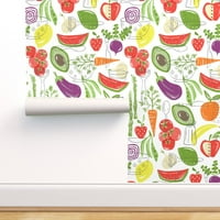 Swatch на търговски тапет - ферма пресни бели плодове пролет лято Илюстрация Градина Гравна зеленчук Традиционен тапет от Spoonflower
