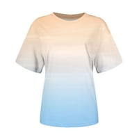 Дамски плюс размери тениски тениски летни ежедневни върхове за печат светло сини 8