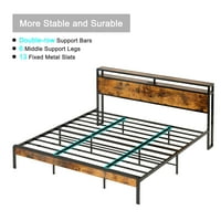 Крайна рамка за легло с дървена табла за зареждане и зареждане, без шум, реколта кафяво