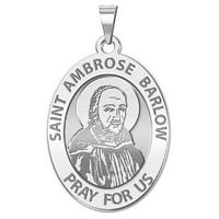 Picturesongold.com Saint Ambrose Barlow Религиозен медал Колие висулки Размер на никел, солидно 14K жълто злато