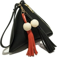 Чанта на пирамидна монета с ремък и пискюли, PU преносима торбичка за жени и момичета, цветове за избора на черно