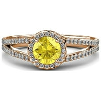 Жълт сапфир и диамантен ореонен годежен пръстен 1. CT TW в 14K розово злато.size 6.5