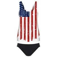 Дамски блусон танкени бански костюми за независимост Американски флаг печат бански костюми с къси панталони Атлетични две бански костюми