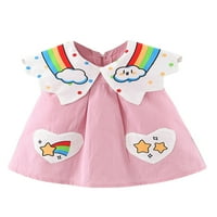 Coduop Kids Thddler Baby Girl Небрежна рокля Rainbow Cloud Print Packwork A-Line рокля