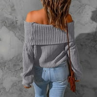 Daznico пуловери за жени жени есен и зима свободен ежедневен моден солиден цвят от пуловера за рамо сив xxl