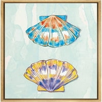 Pixonsign рамкиране на платно от печат с стена пастел син и лилаво миди природа Океански илюстрации Модерно изкуство Морски релакс Спокойно многоцветно бохо декор за хол, спалня - 24 x36 естествен