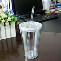16 -унрови прозрачни пластмасови тумблери с двойна стена - чаши за пиене - сушилни с капаци и сламки