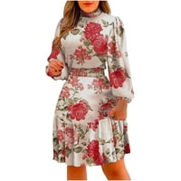 Binmer жени летни рокли дълги ръкави флорален принт Небрежно рокля с дължина на коляното с къс ръкав