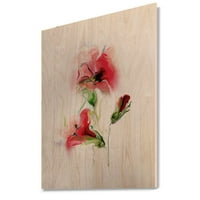 Art DesignArt „Червена флорална акварелна“ морска и крайбрежна дървена стена изкуство - естествена борова дървесина в. широк в. Високо