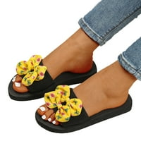 Puawkoer чехли за жени дами летни бохемски лък цветя декорация сандали отворени пръст на плажа чехли ежедневни обувки