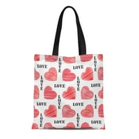 Платно тотална чанта сърца и любовни думи скица червен цвят романс цветна многократна рамо за хранителни стоки чанти за пазаруване на чанти