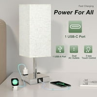 Легла лампи за спални Комплект от 2, Контролна лампа за контрол на допир с USB A+C портове за зареждане и контакти, сензорни лампи Леене на шкаф с път, захранващи лампи за спалня в хола