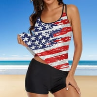Ден на независимост на бански костюм на Booker Tankinis за женски американски американски 4 юли печат гърба назад два бански костюм плаж.