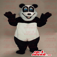 Усмихнат панда мечка горски плюшени петна талисман с особени сини очи - талисман на панди