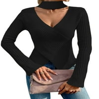 Cindysus дами обикновена халтер туника блуза жени трикотажни дрехи пуловер с дълъг ръкав шезло