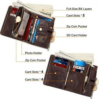 Мъжки портфейл RFID блокира мъжки истински с верижен кожен портфейл портфейл с портфейл с държач за кредитна карта и джобна чанта с монета с цип