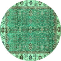 Ahgly Company Indoor Round Oriental Turquoise Blue Traditional Area Rugs, 8 'Round