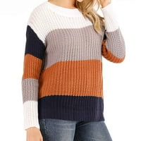 Плетен пуловер за жени модерен цветен блок разхлабени върхове пуловер Небрежен дълъг ръкав изрязани пуловерни върхове