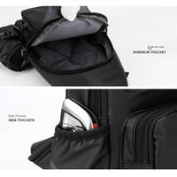 Модна мъжка PU кожена кожена чанта за гърди USB зареждане на раница на открито водоустойчиви торбички с кръстосано тяло с държач за бутилка с вода за пътуване