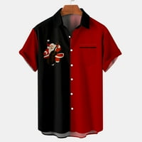 Taotanxi Men Небрежни копчета Коледна Дядо Коледа щампа с джобни революционни риза с къс ръкав блуза тениска за мъже