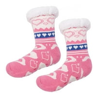 Jeashchat женски удебелени коледни празнични чорапи плетка анимационен лос лос печат плюшени чорапи долни чорапи