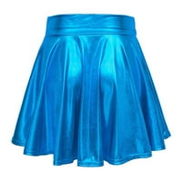 Huaai поли за жените случайни модни модни лъскави метални разточени плътни плътни а-лайн мини пола maxi пола синя s