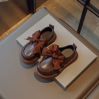 Малки Chlidren Girls Shoes Bowknot отпечатани средни токчета Отворена кожена кожа Годишен средно училище Единично кожен възел Малки кожени детски обувки за училище