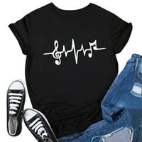 Ризи за дамски ежедневен сърдечен ритъм щампа с тениска с къс ръкав отгоре блуза черно m