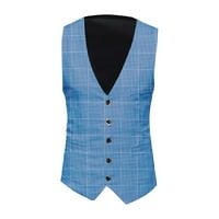 Нов мъжки отпечатан ретро жилетка с едно гърди голям моден ежедневен костюм жилетка син m