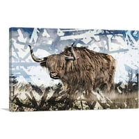 Bull in Field Painting Decor Decor Canvas Art Print - Размер: 18 12