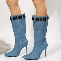 SNGXGN Женския моден ботуш на ботуши за моден ботуши с ботуши, бродирани Western Cowgirl Womens Boots, Blue, Size 41