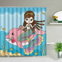 Русалка Карикатура животински делфин медуза дъга за печат душ завеси водоустойчив плат Екран за баня с куки Момичета Момчета Подаръци