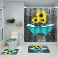 Goory 180x полиестер удебелен душ завеса тежък декор за баня слънчоглед стилен отпечатан с куки баня водоустойчиво