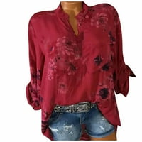 Дамски блузи с къс ръкав флорална блуза сладка жени плюс летни ризи на Хенли Червено L