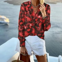 Женски тениски пролет бутон надолу V Врат Бохемия отпечатан стил блуза бутер дълги ръкави ежедневни бохо спокойни годни ризи