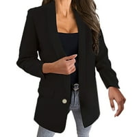 Женско леко яке двойно наметало жени блейзър твърд цвят дълъг ръкав завой яка жилетка твърд фалшив тънък палто