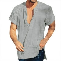 Cllios Мъжки памучна тениска с късо ръкав отгоре летен солиден бутон Небрежни ризи на Хенли прости джобни плажни блузи