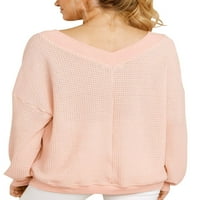 Розова кралица жени V Neck с дълъг ръкав върши от рамото огромен пуловер пуловер розово s