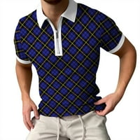 Поло тениски за мъже пролетта лято цип лапето кариран принт ежедневно t- голф риза синьо s