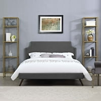 Модерен съвременен градски дизайн спалня кралица размер платформа рамка за легло, тъкан меден нит за нокти, сиво сиво