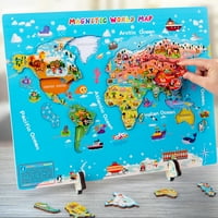 Световна карта Магнитна мозайка пъзели за деца дървени пъзели с флаш карти на кънтри и национални знамена Въведение Учебни играчки