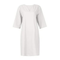 Женски рокли солидна дължина на коляното A-Line Lelly-дължина Небрежно лято V-образни рокли White L