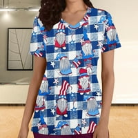 Медицински ризи за жени v шия с къс ръкав върхове работещи униформени независимост ден от печат върхове джобни блуза небесно синьо s