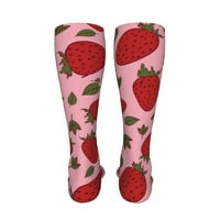 Розово сладък ягодов плодов коляно високи чорапи топли за уауен мъже антислип зимни удебелени чорапи за подаръци за спортни пътувания