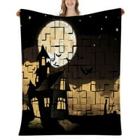 Хелоуин декоративно одеяло-хълбове декор готическо одеяло за спалня оранжево нощно небе, обитавано с духове,443