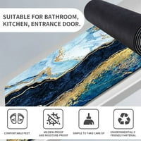 Земна постелка за баня, синьо бяло черно и златно мрамор, който не се плъзга супер абсорбиращо бързо изсушаване за кухня за кухня в банята, екологично чист лесен за почистване 17 ×