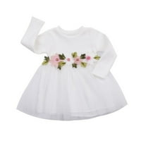 Carolilly Toddler Baby Girls Flower рокли кръгла врата Дълъг ръкав панел Сладка рокля за парти