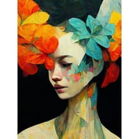 Оранжев тил жълт флорален женствен портрет Резюме стил на живопис без рамка Art Art Печат Плакат за дома