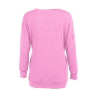 Qwertyu дамски голф пуловер лек следи от екипаж есен есен суичър за малки джобове за дълги ръкави Небрежни върхове за по -възрастни жени Средно свободно годни есенни дрехи розово сърце m